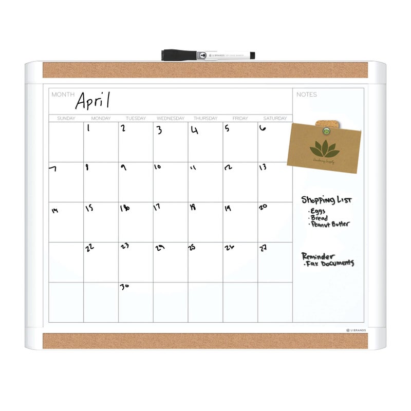 U Brands PinIt Combination Dry Erase Board White Board with White Frame, Office Supplies, Includes Marker and Magnet, 16â€ x 20â€ - Image 2